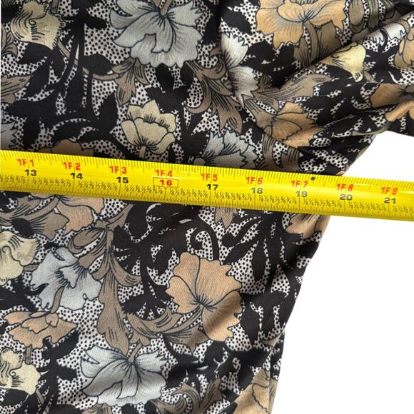 Rare 70s Vintage Brown, Black & Gray Floral Long Sleeve Button Down Top Size M - Picture 13 of 14